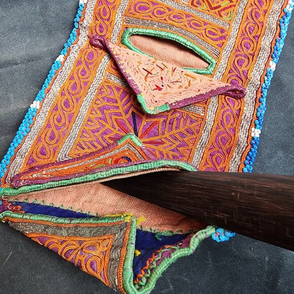 Kuchi Embroidered Pouch Wallet Central Asian Handmade Beaded Eyelet Pockets - Picture 6 of 8